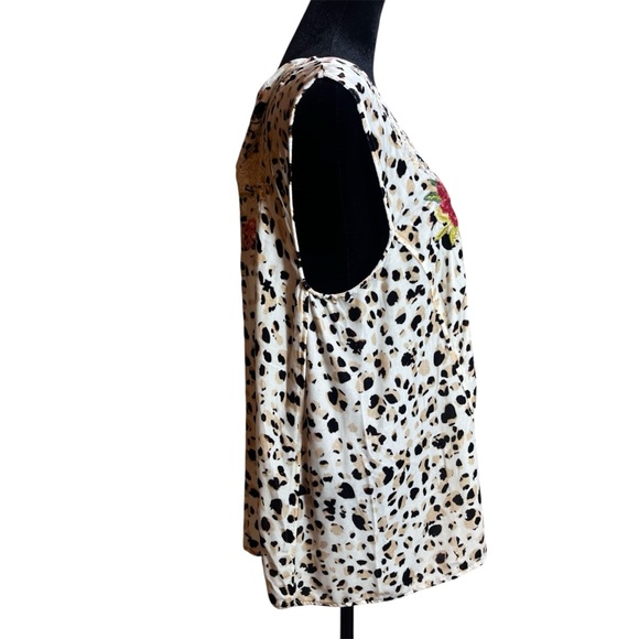 Johnny Was Floral Embroidered Velvet Sleeveless Boho Leopard Top Size XL - Picture 2 of 7